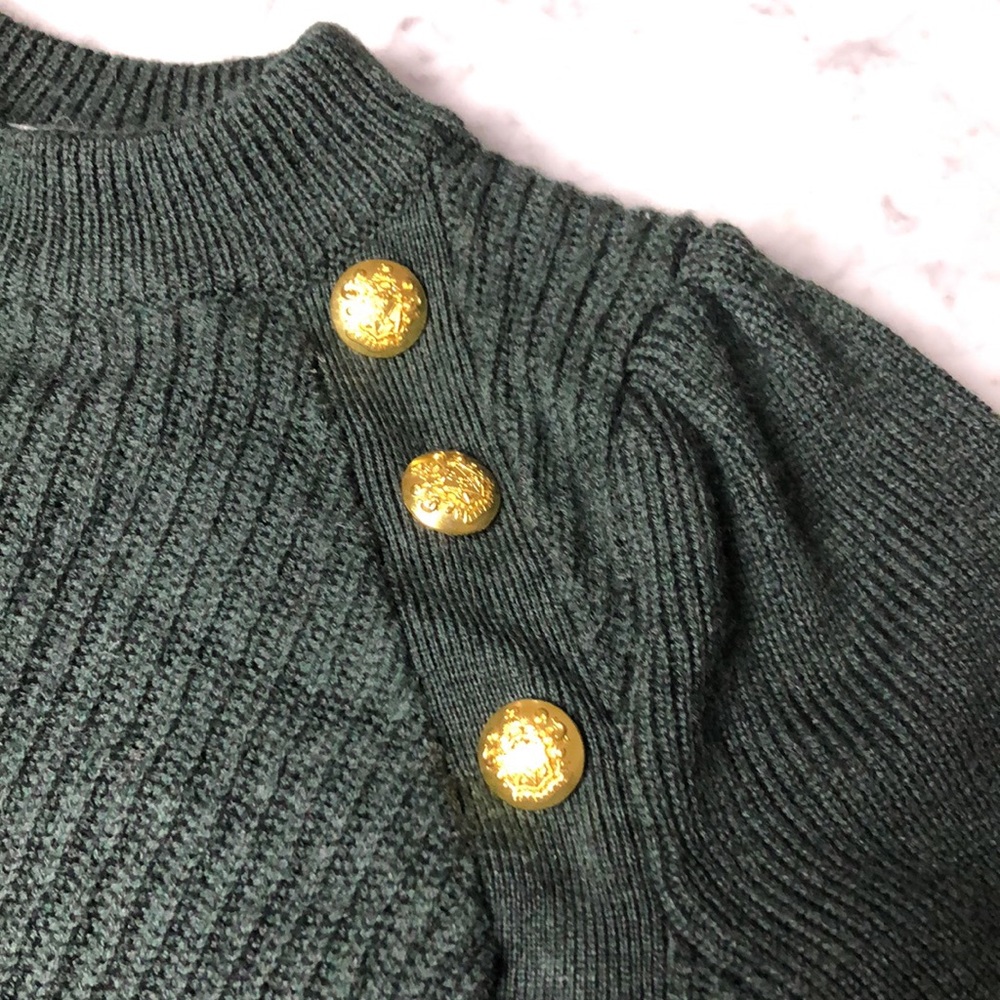 VERONICA Beard Dark Green Ribbed Button-Shoulder Women's Sweater Size XS - Picture 3 of 10